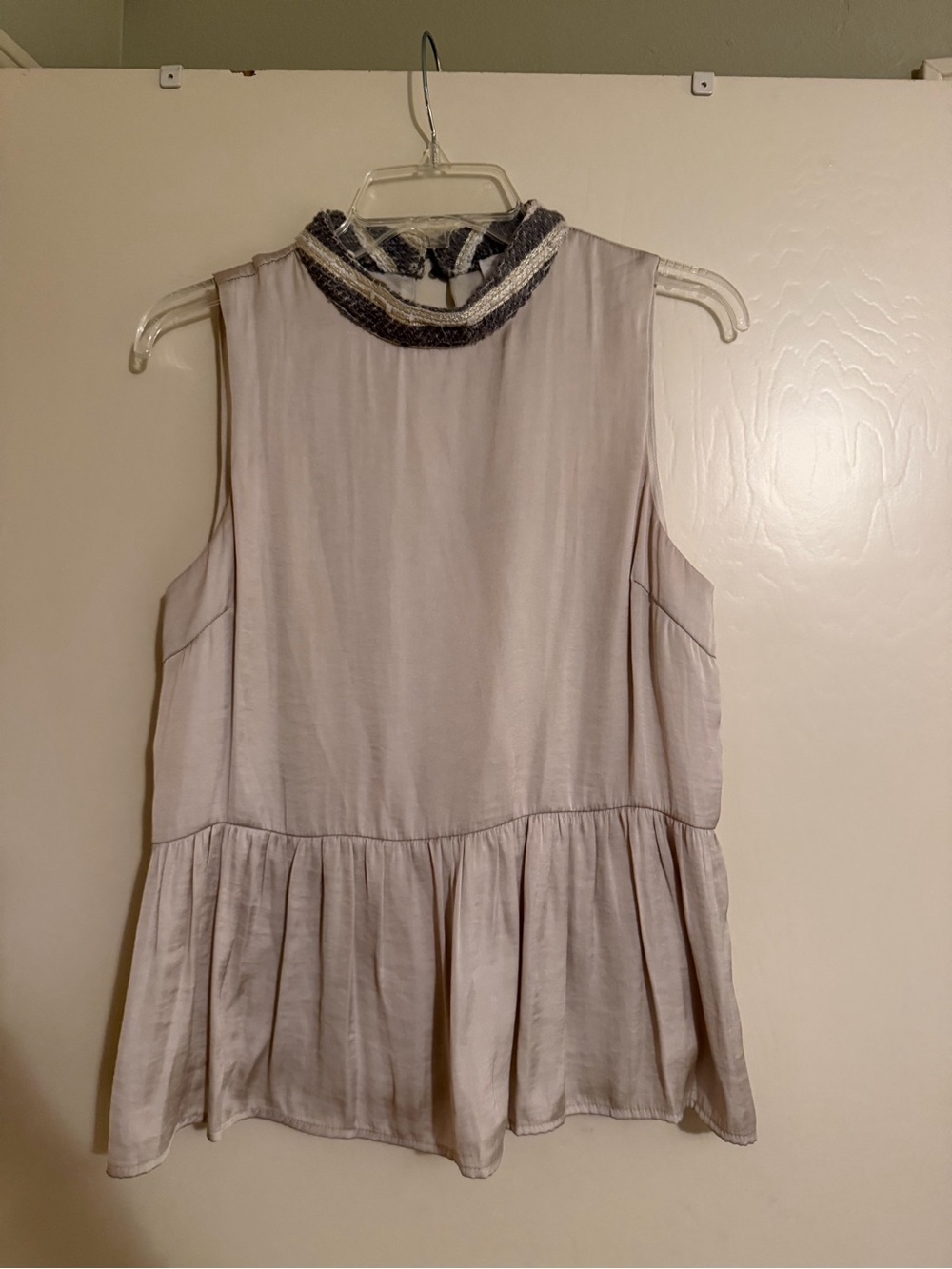 THML Cream Blouse with Gray Trimmed Collar